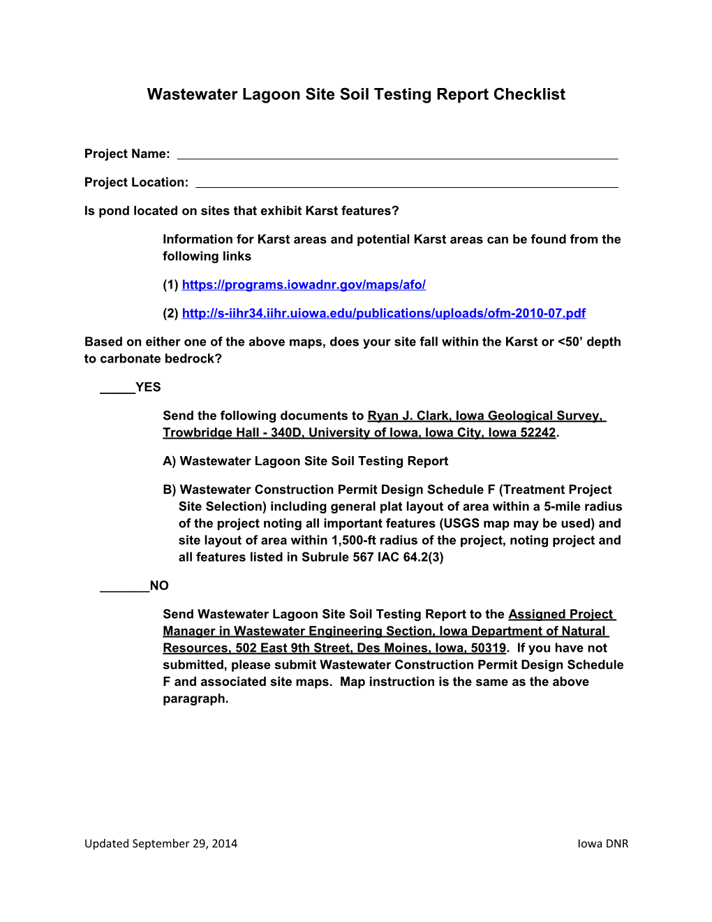 Wastewater Lagoon Site Soil Testingreport Checklist