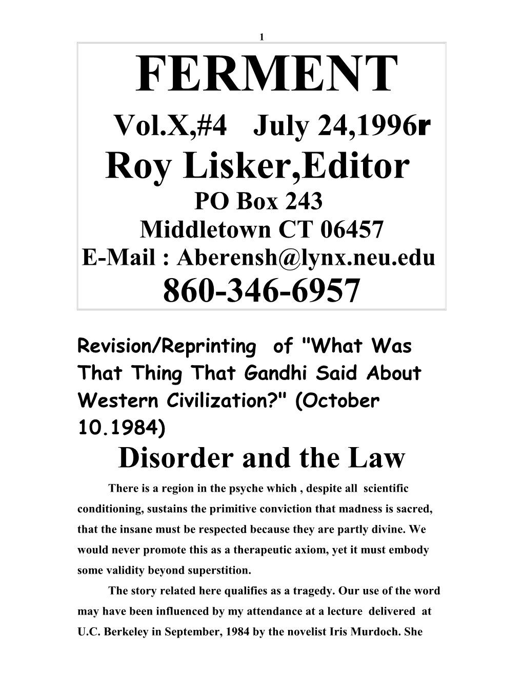 Disorder and the Law