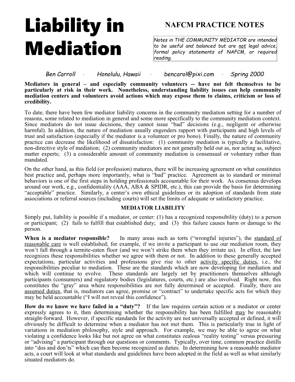 Liability in Mediation