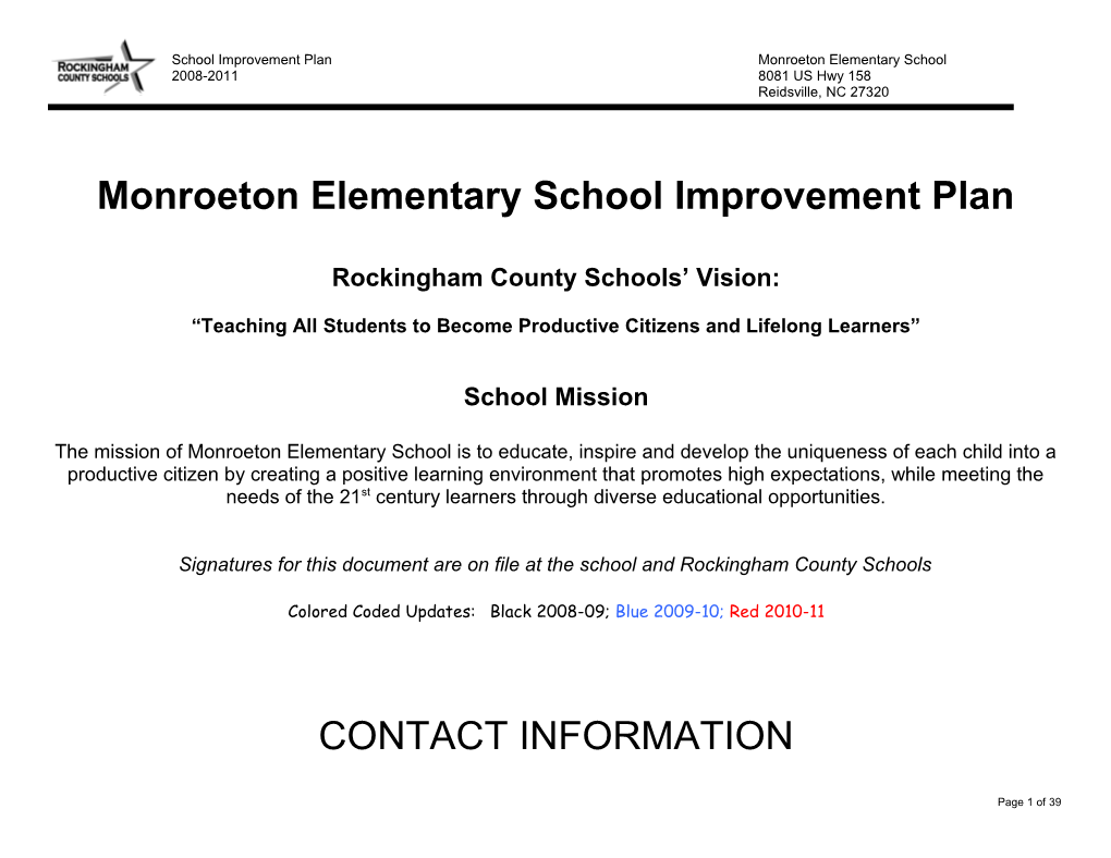 Monroetonelementary School Improvement Plan