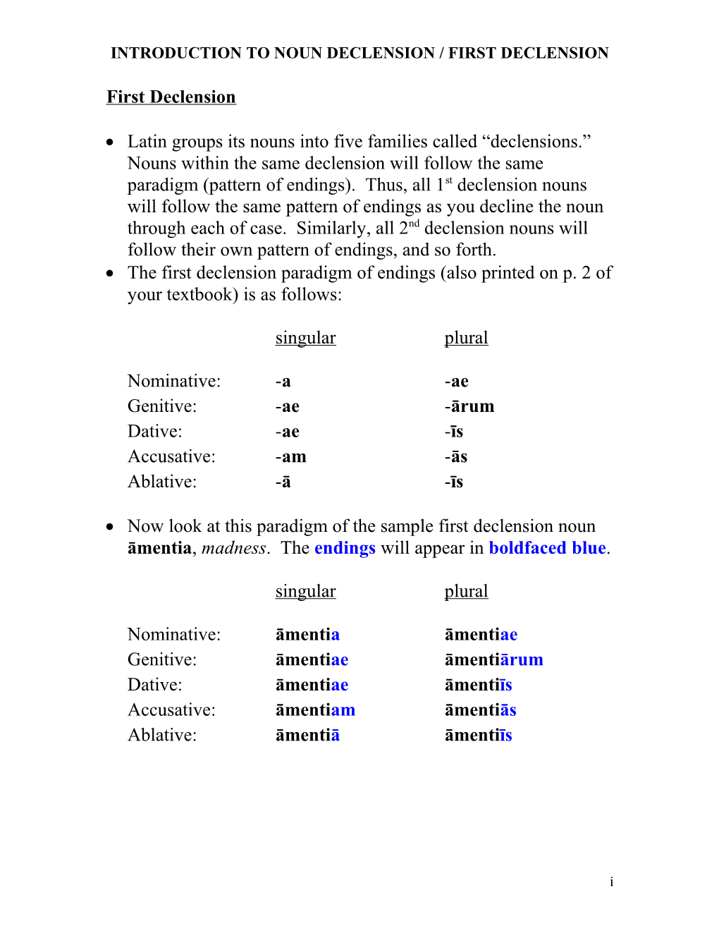 Introduction to Noun Declension / First Declension