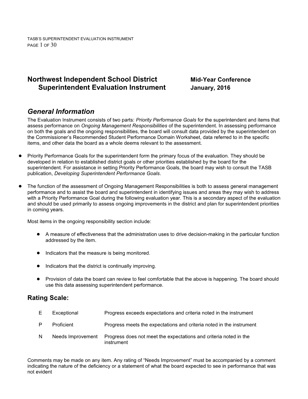 Tasb S Superintendent Evaluation Instrument