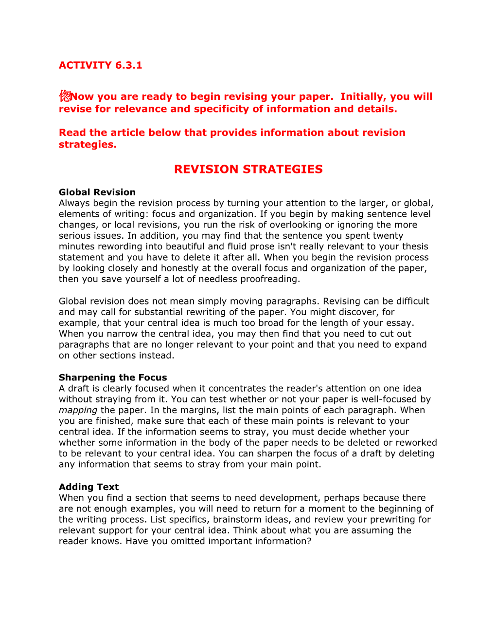 Read the Article Below That Provides Information About Revision Strategies