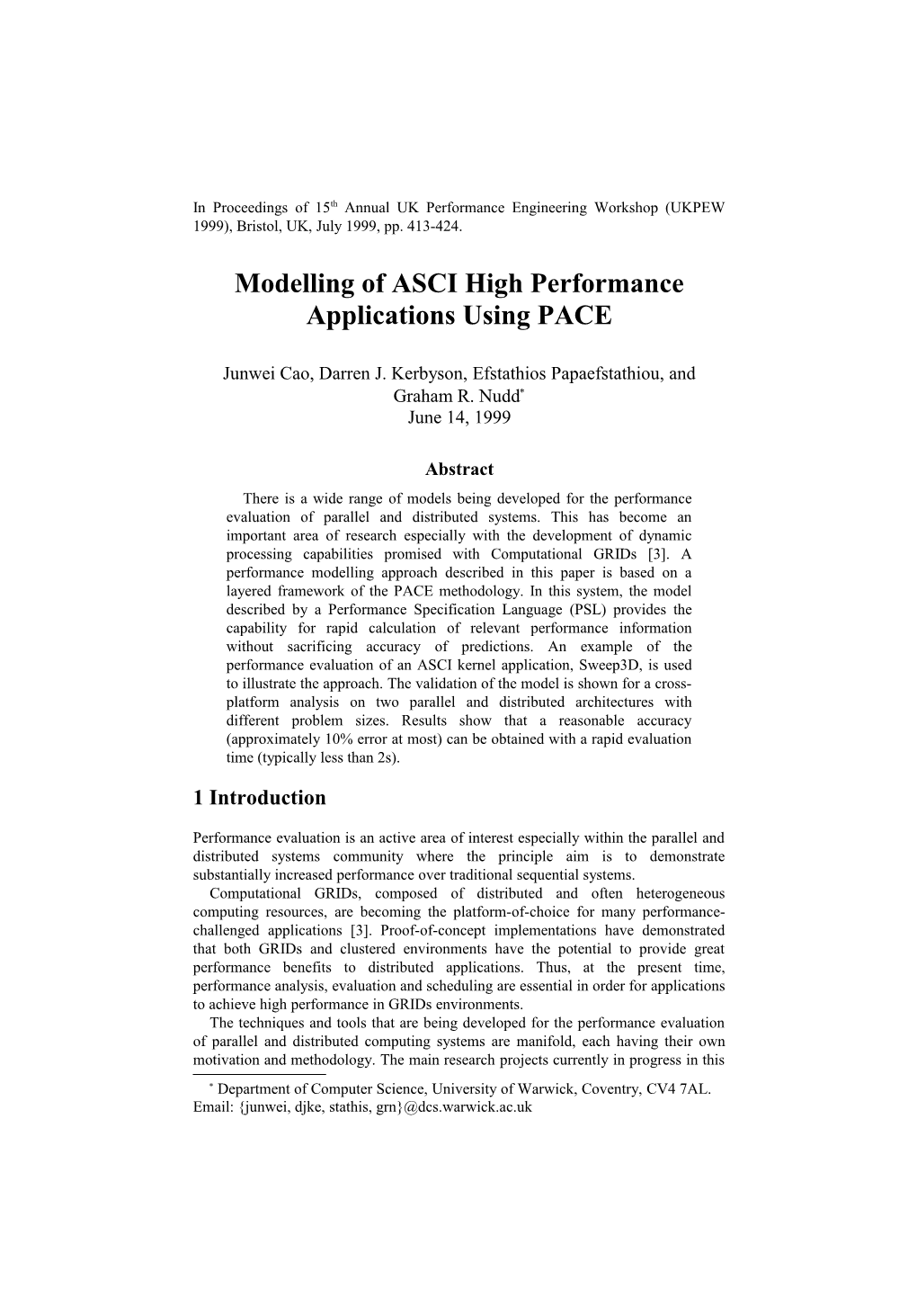 Performance Modelling Of