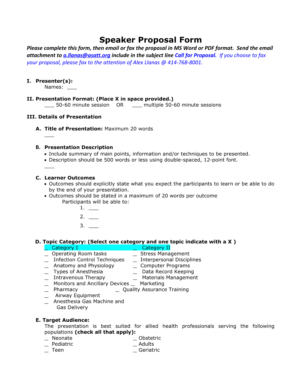 Proposal Application Form