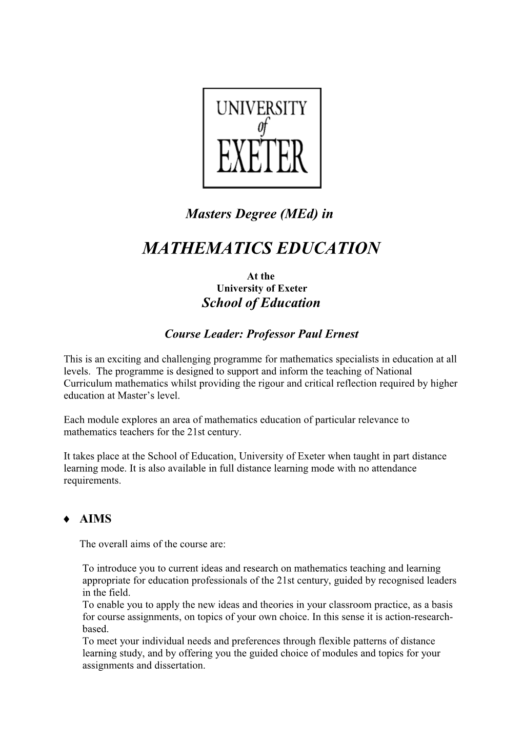 Special Field: Mathematics Education