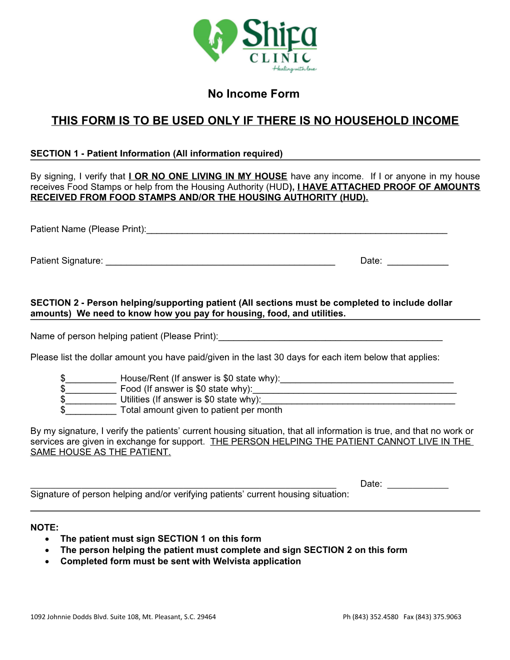 This Form Is to Be Used Only If There Is No Household Income