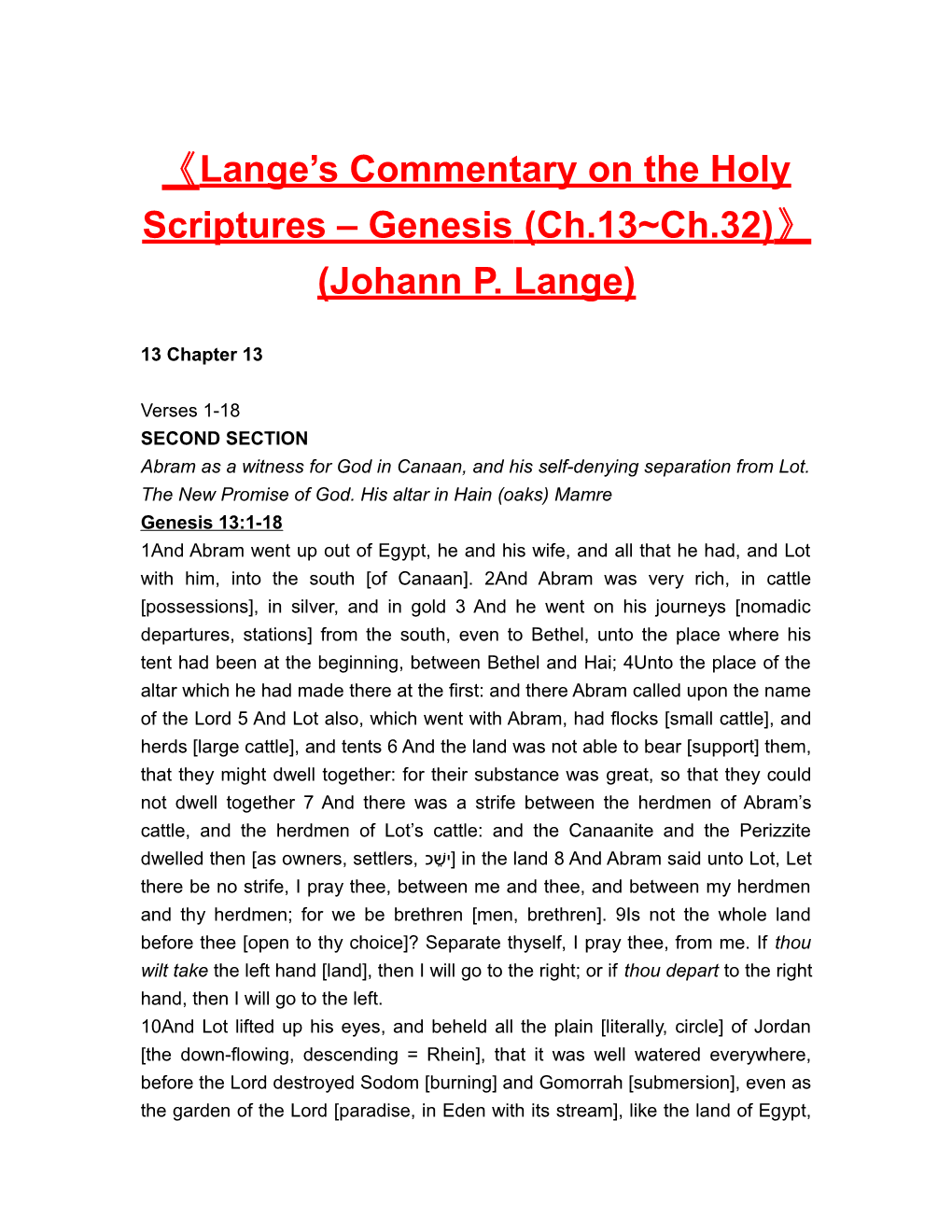 Lange S Commentary on the Holy Scriptures Genesis (Ch.13 Ch.32) (Johann P. Lange)