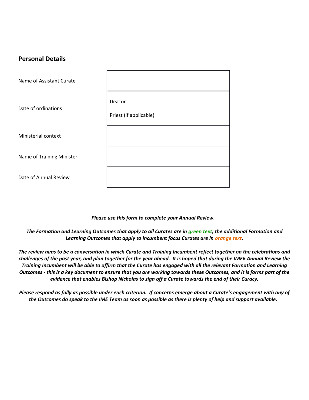 Please Use This Form to Complete Your Annual Review