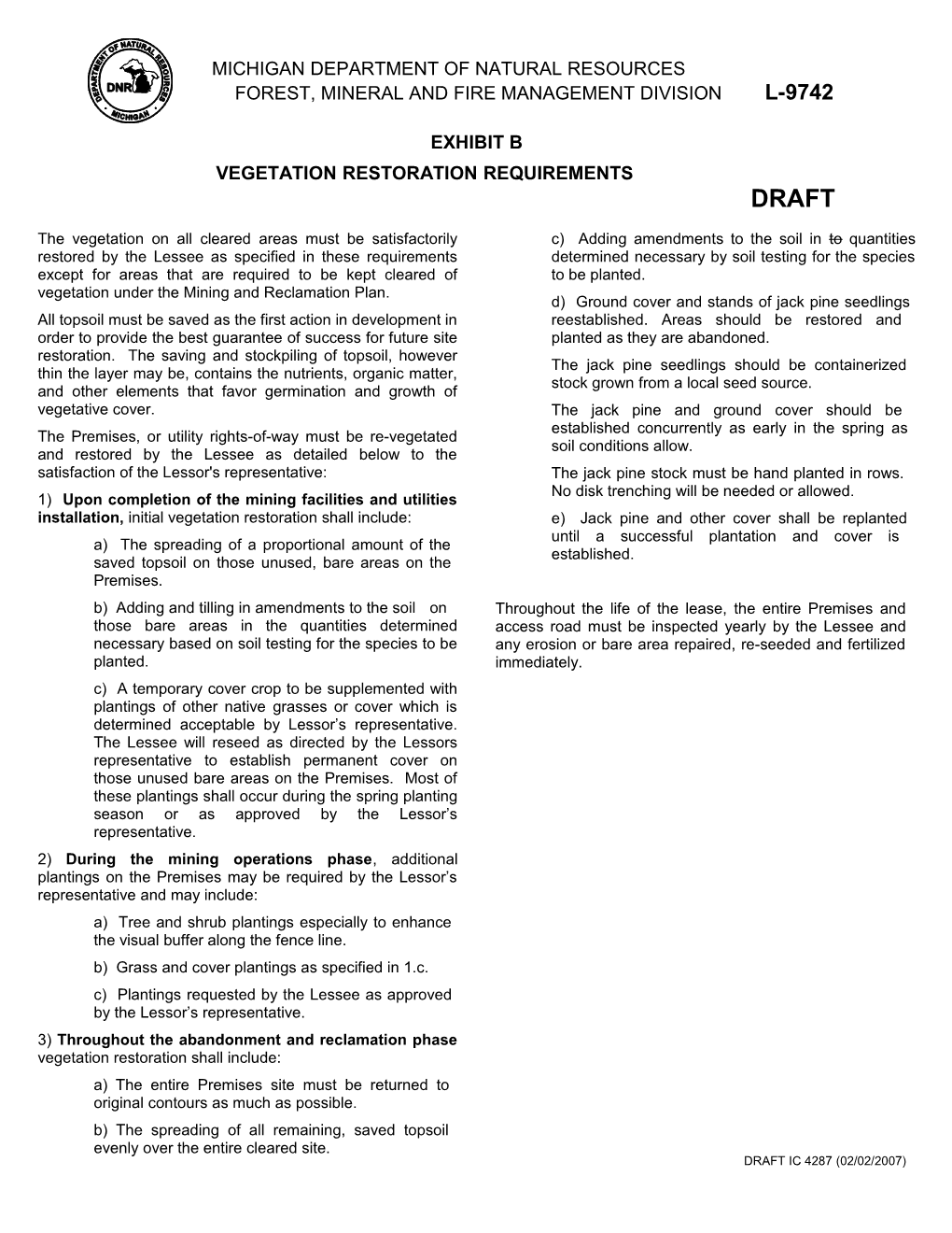 Exhibit B, Vegetation Restoration of Rights-Of-Way, Well Sites, And