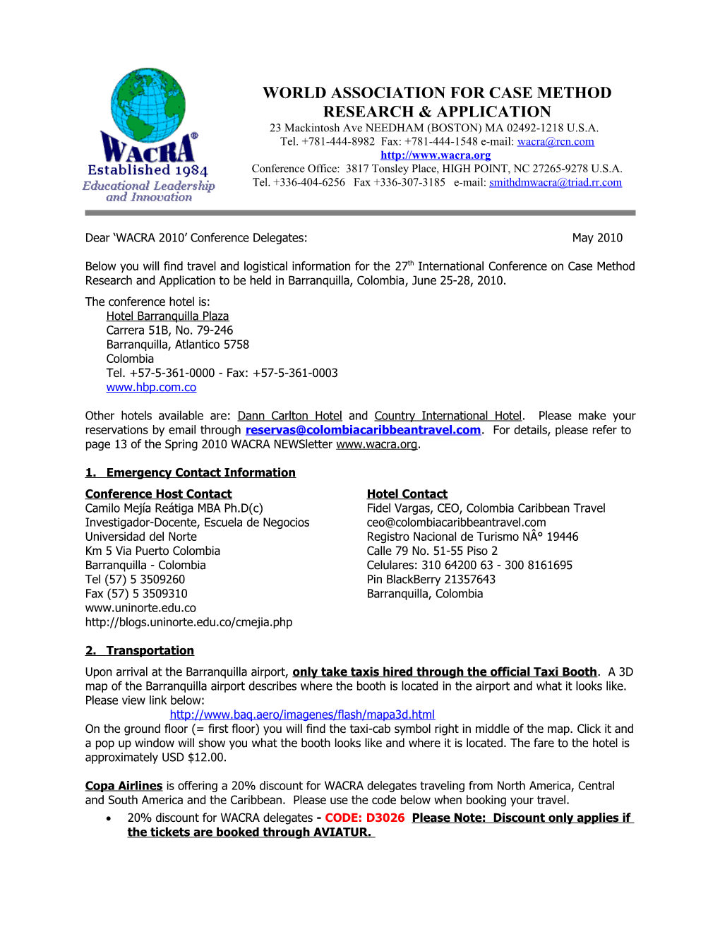 WACRA Conference Travel Letter