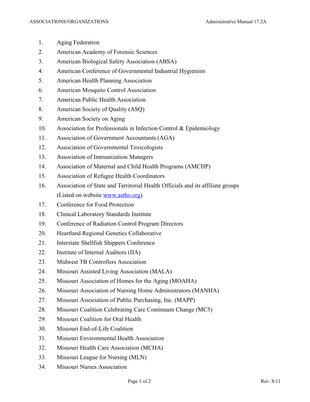 ASSOCIATIONS/Organizationsadministrative Manual 17.2A