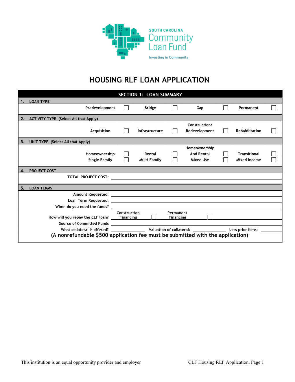 Housing Rlf Loan Application