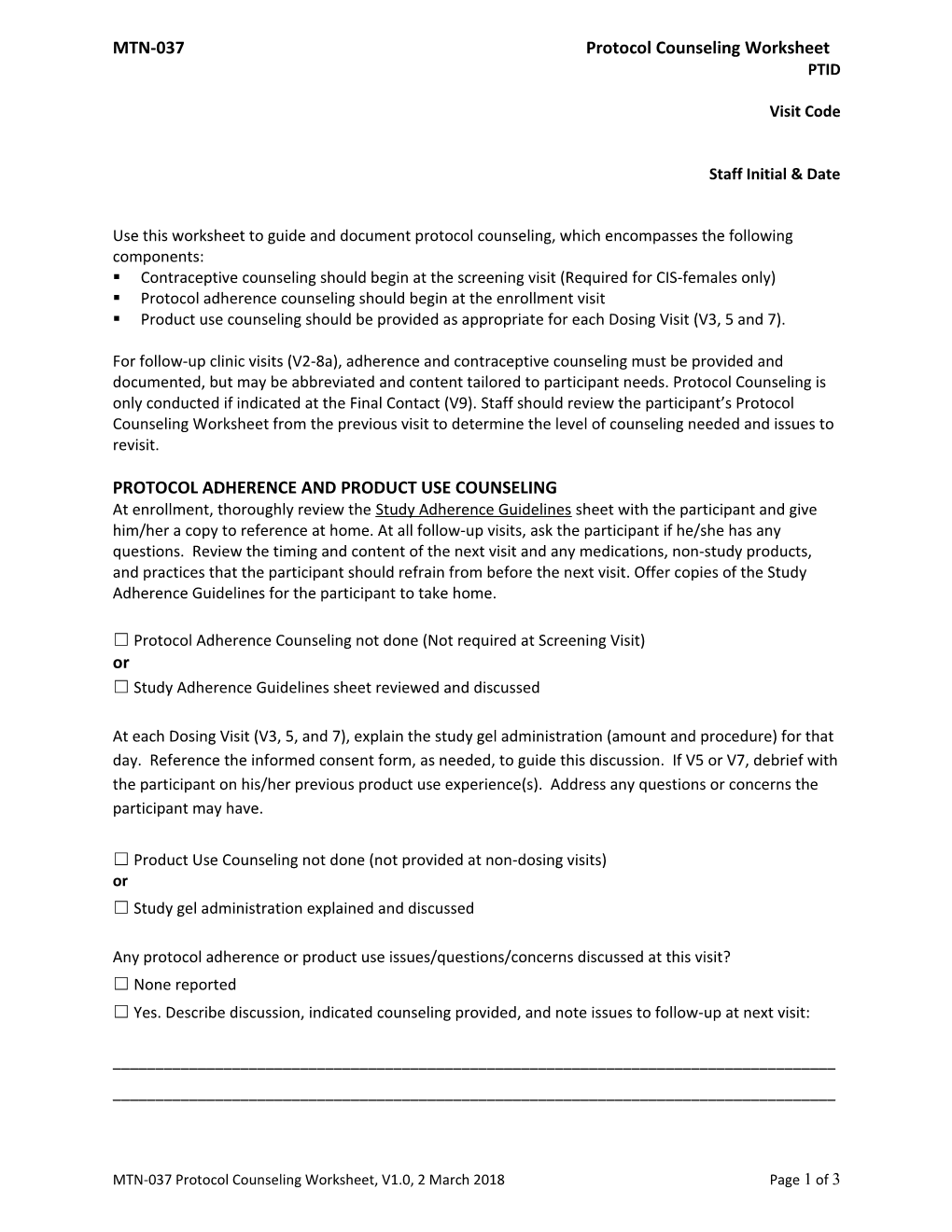 MTN-037 Protocol Counseling Worksheet