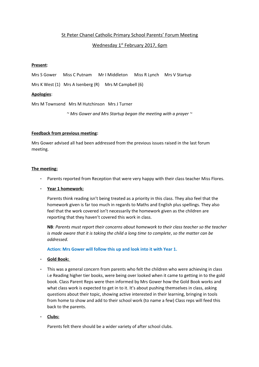 St Peter Chanel Catholic Primary School Parents Forum Meeting