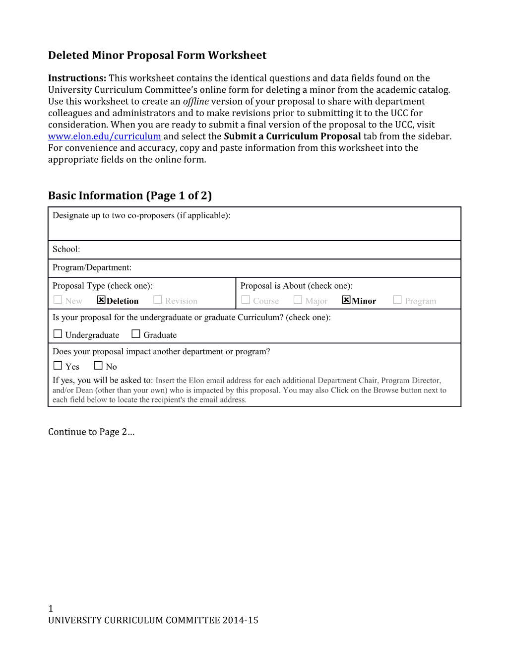 Deletedminor Proposal Form Worksheet
