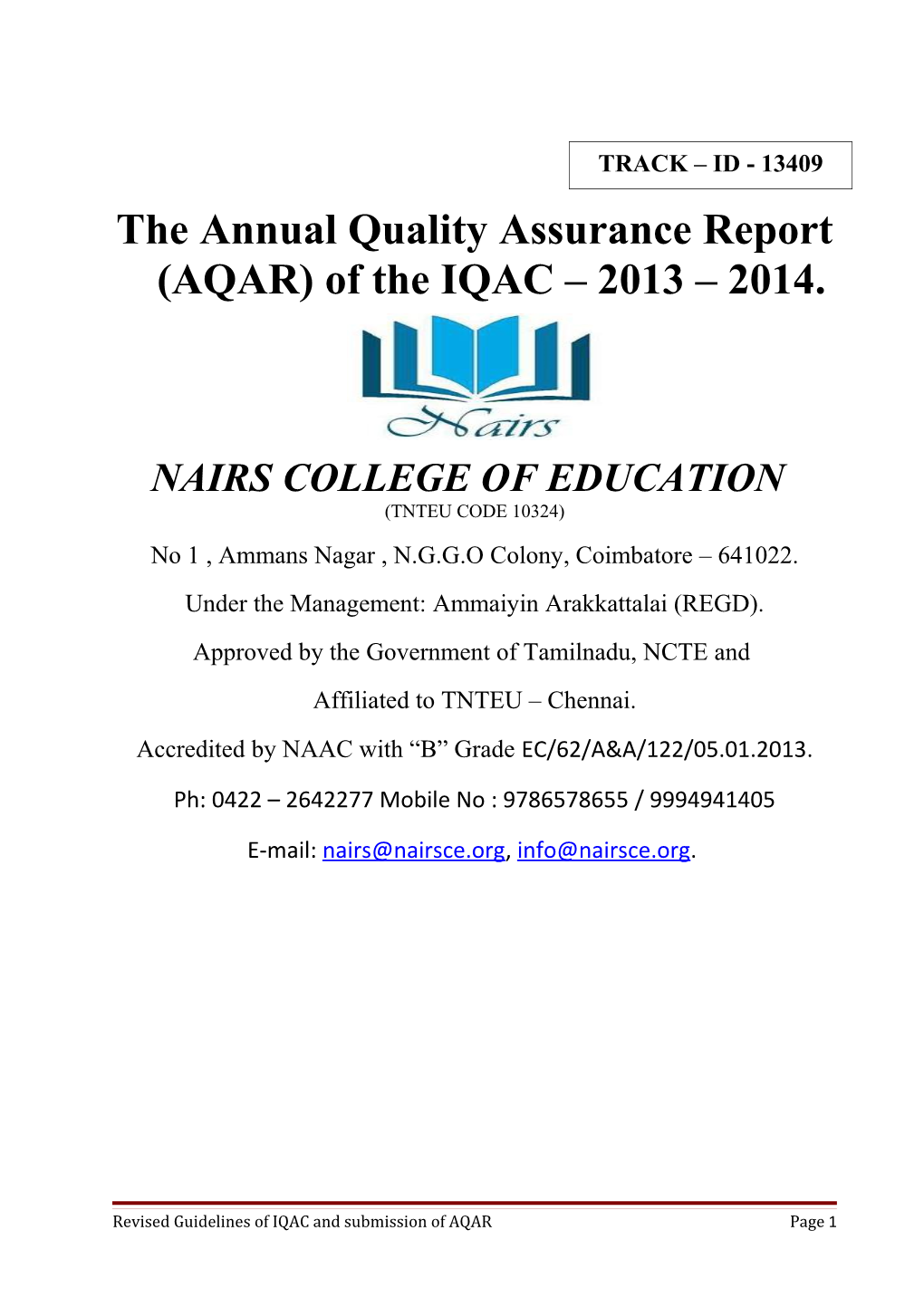 The Annual Quality Assurance Report (AQAR) of the IQAC 2013 2014