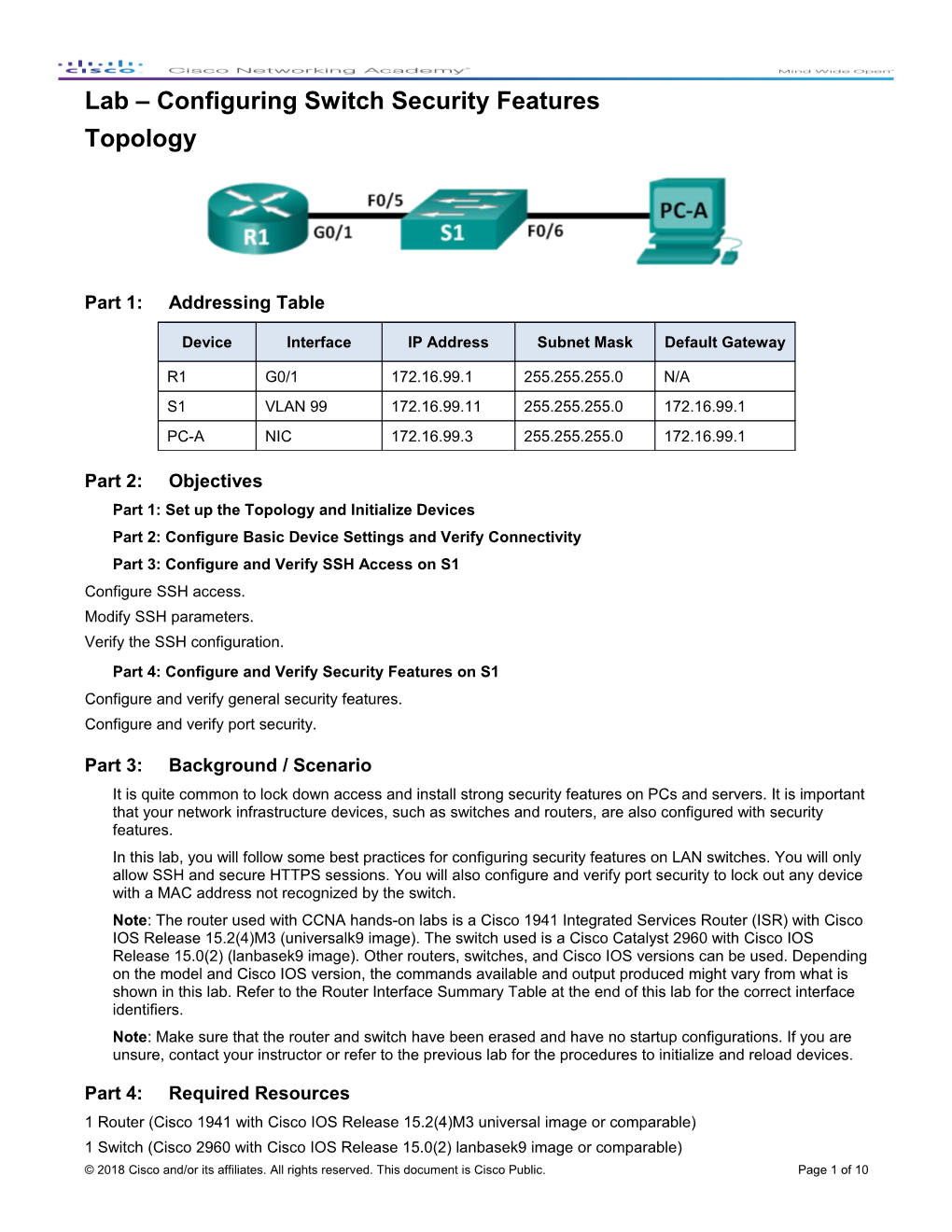 Lab Configuring Switch Security Features