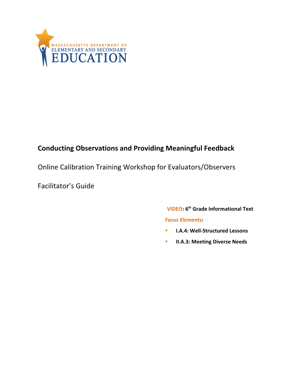 Calibration Workshop Facilitators Guide: 6Th Grade Informational Text