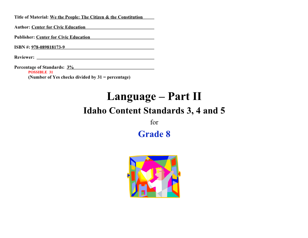 Language Arts - Part II: Language Usage- Grade 8 Content Standards