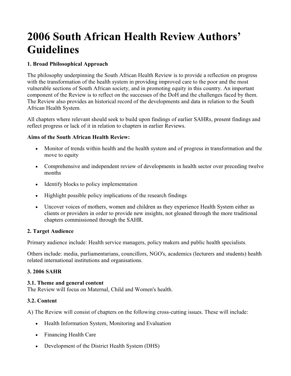 2006 South African Health Review Authors Guidelines