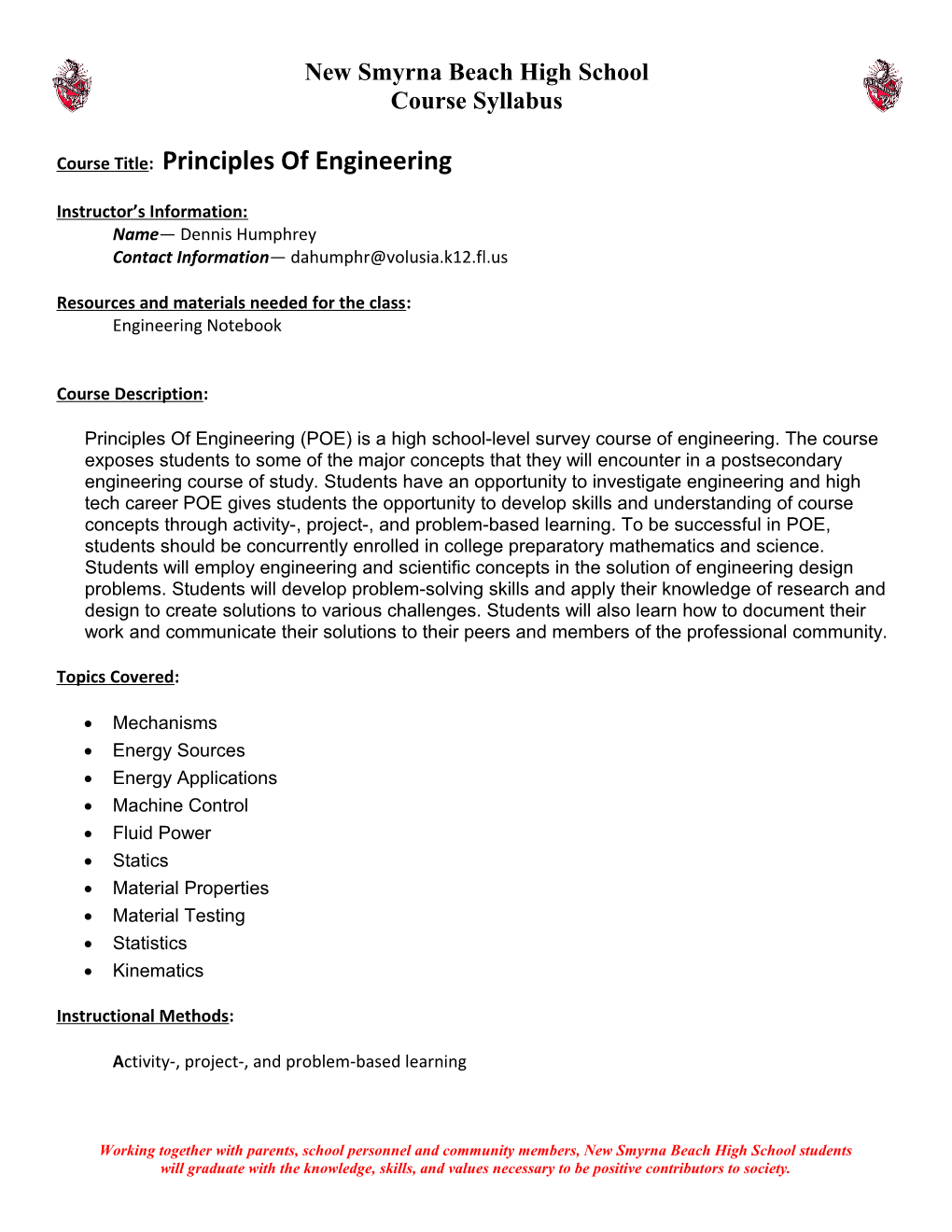 Course Title: Principles of Engineering