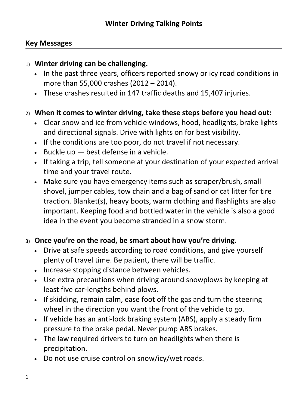 Winter Driving Talking Points