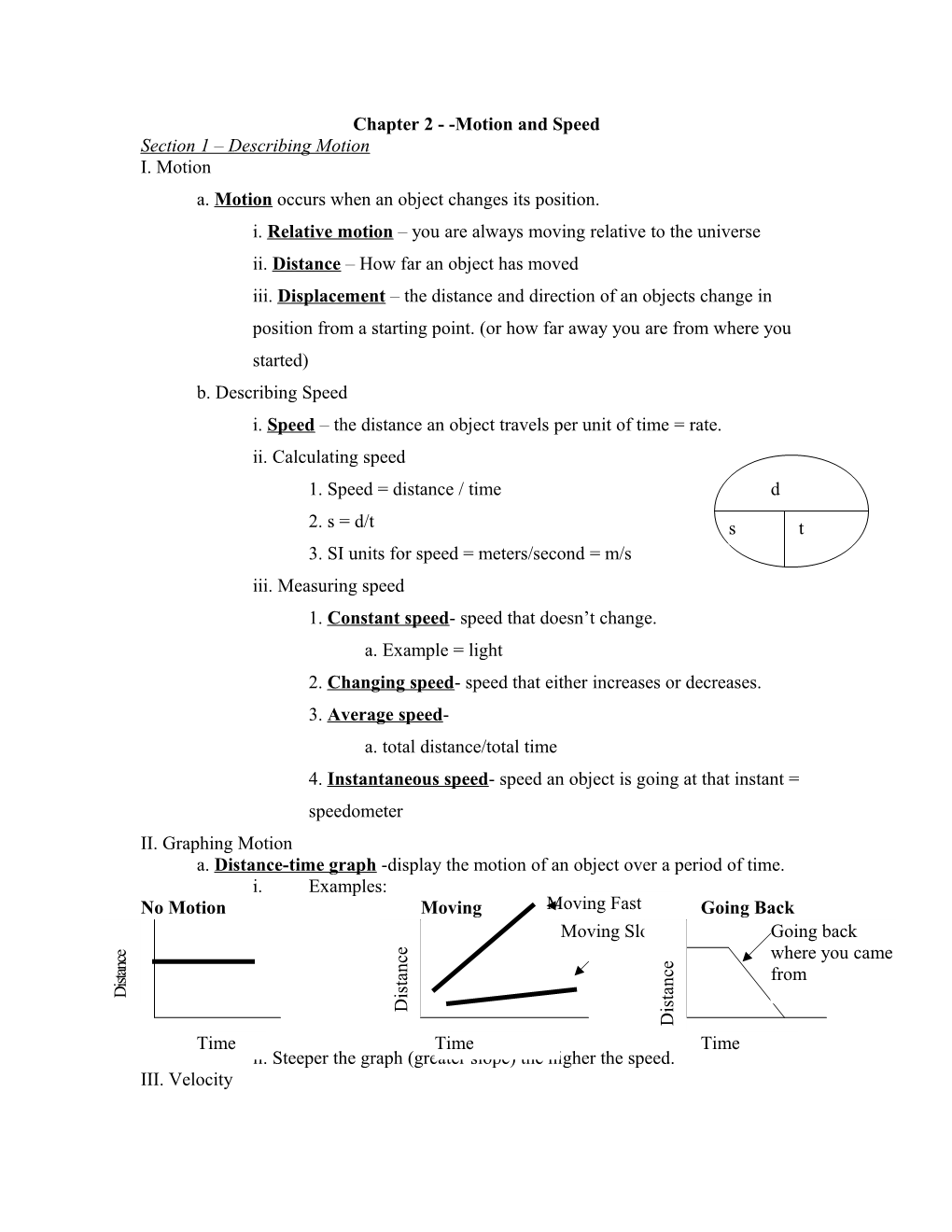 Chapter 2 - -Motion and Speed