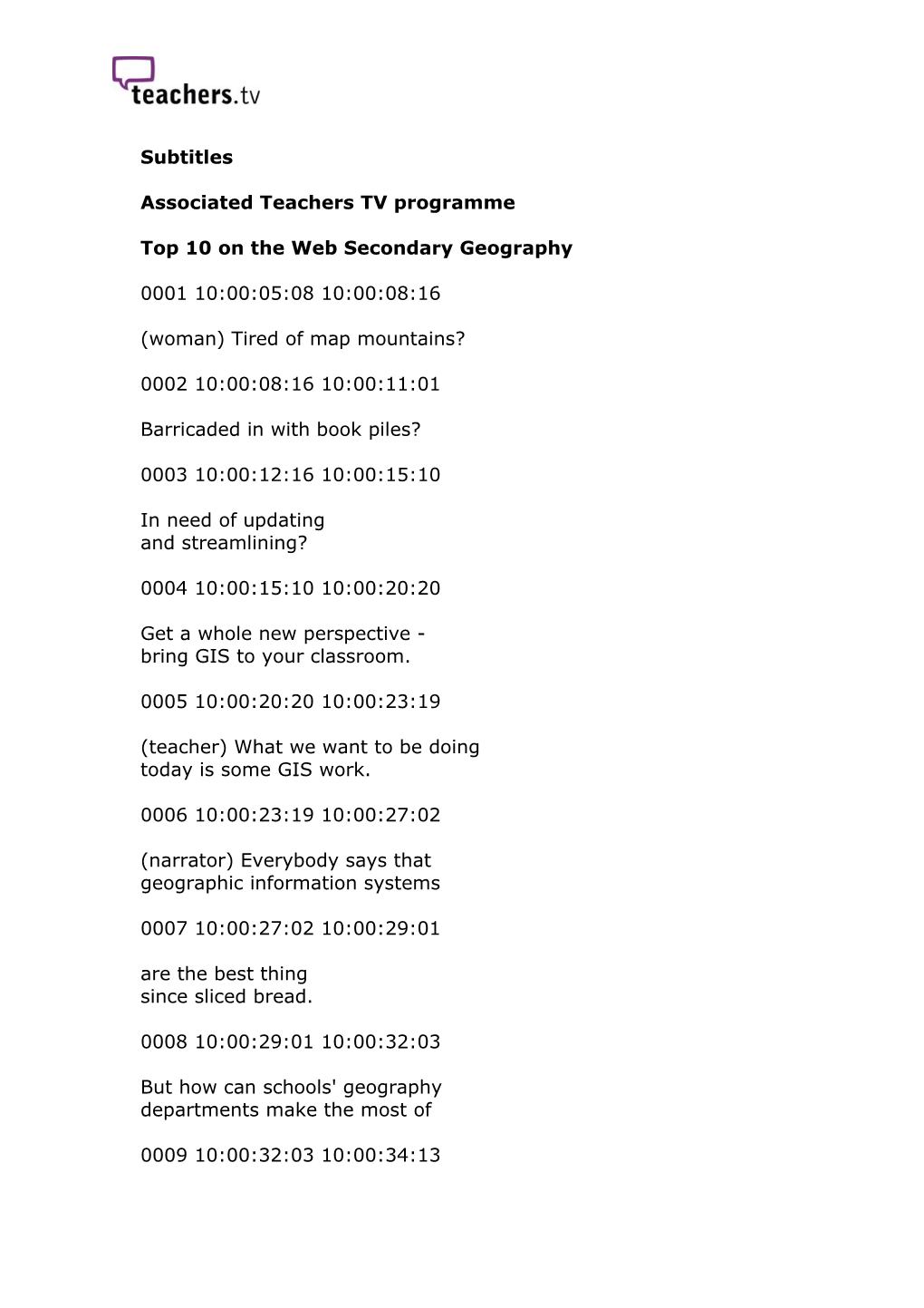 Top 10 on the Web Secondary Geography