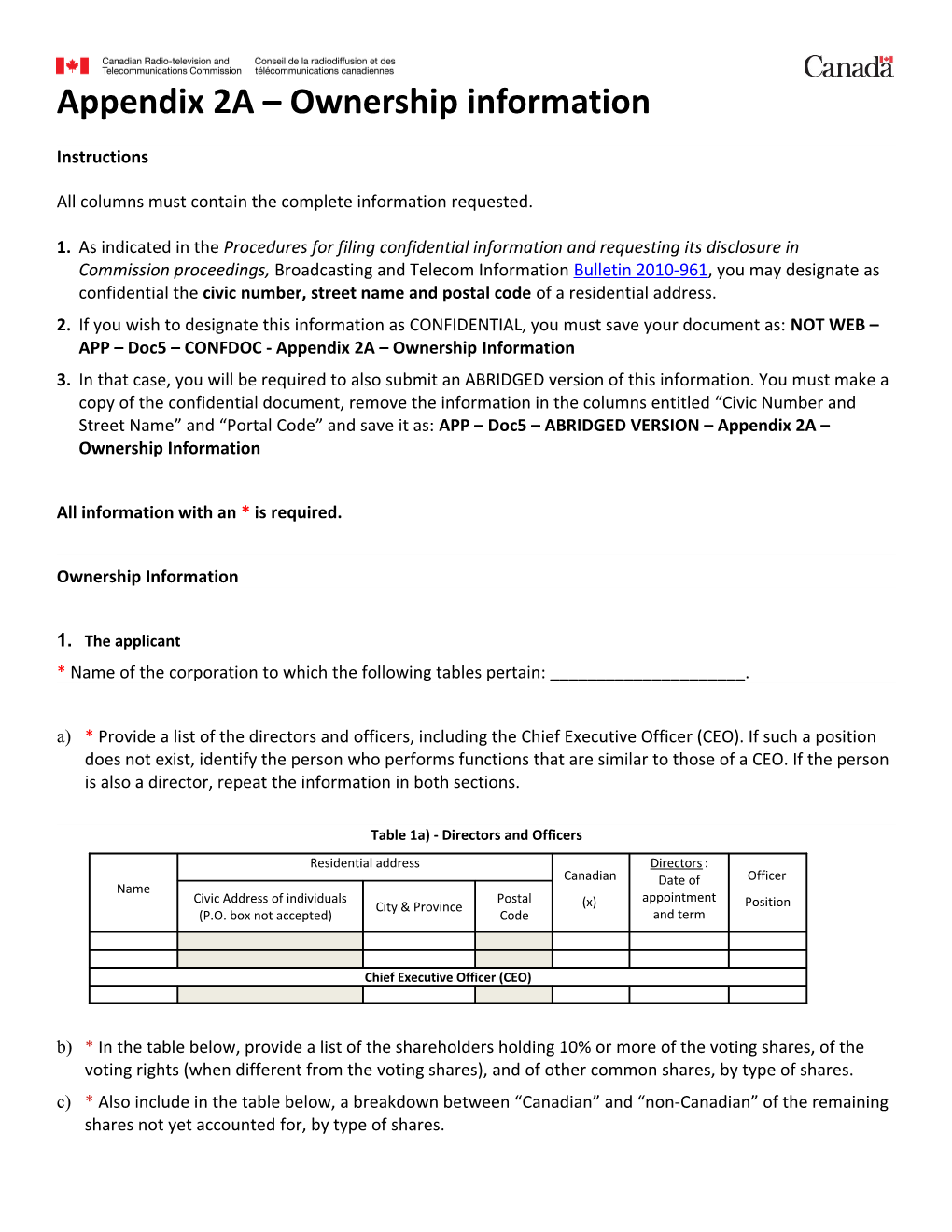 All Columns Must Contain the Complete Information Requested