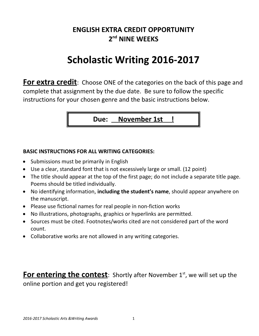English Extra Credit Opportunity