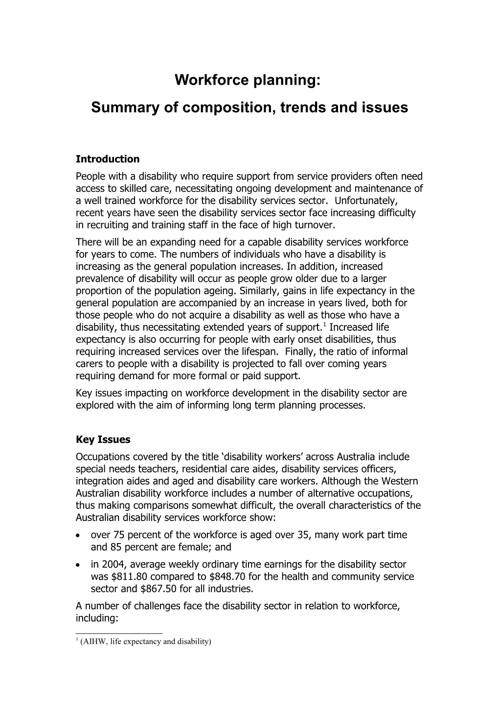 Workforce Planning: Summary of Composition, Trends and Issues