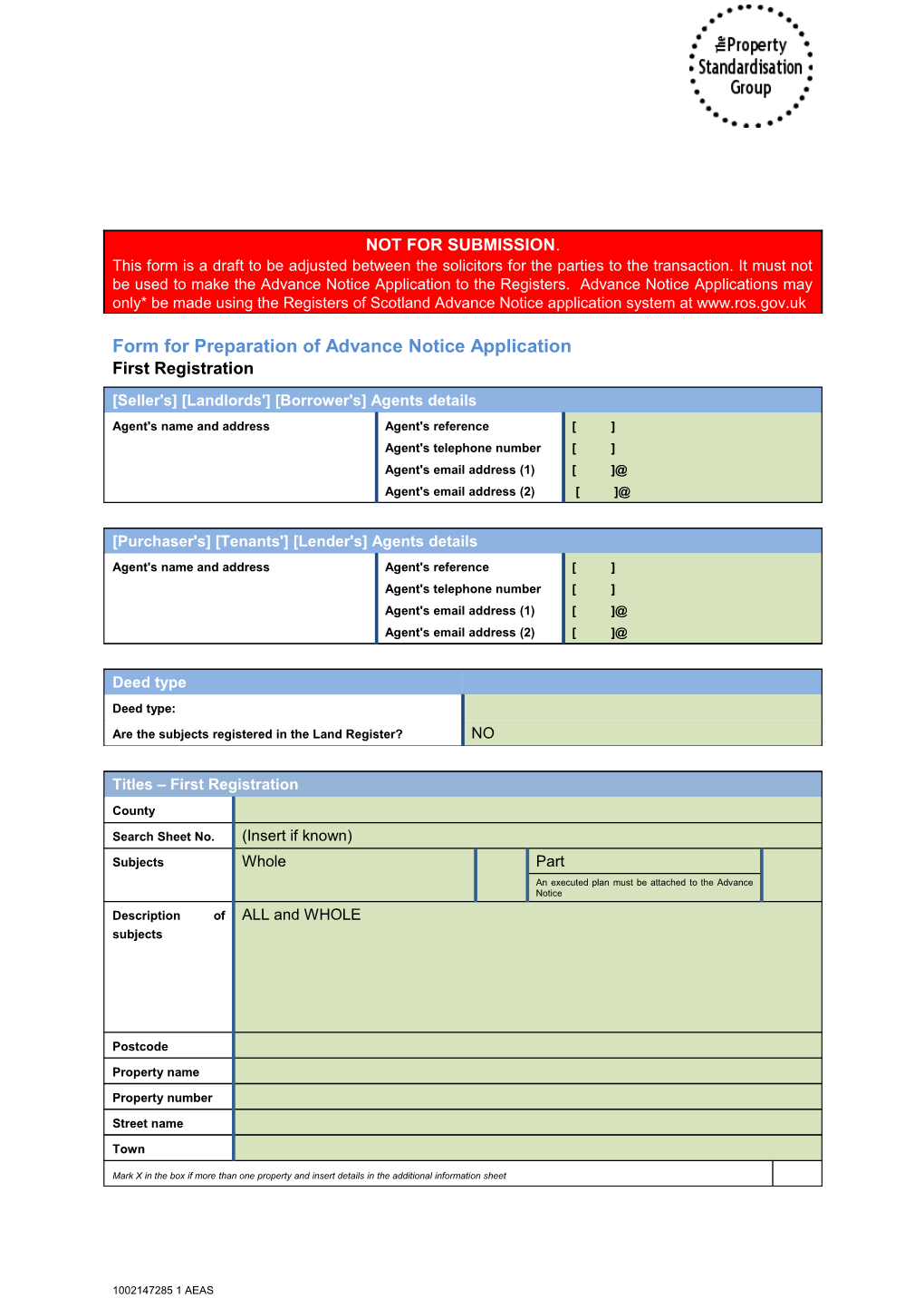 Form for Preparation of Advance Notice Application