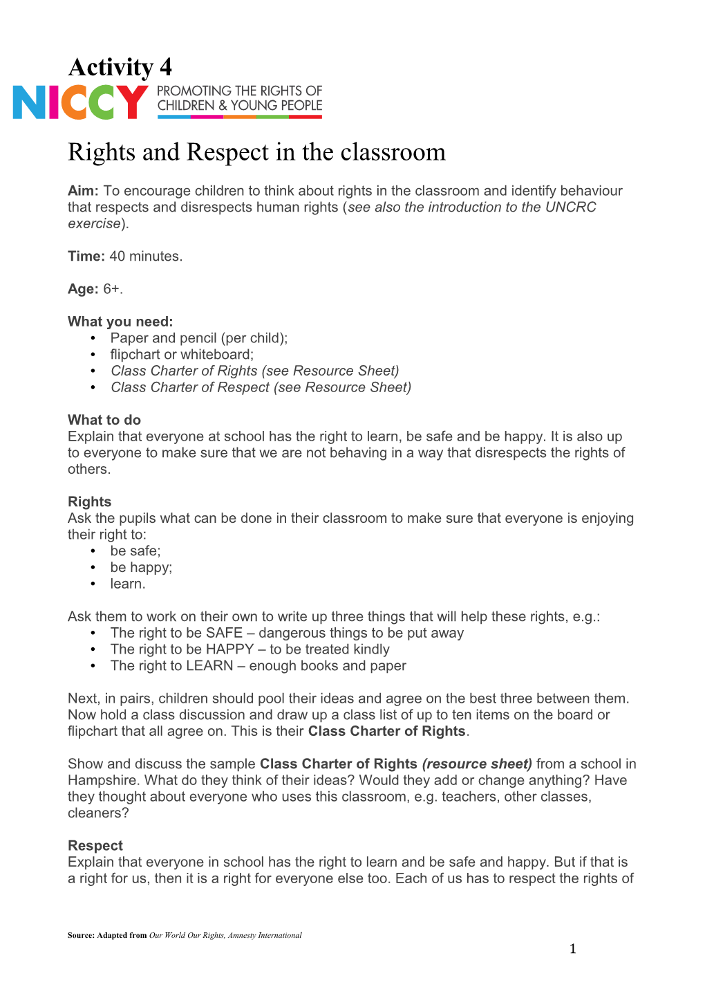 Rights and Respect in the Classroom