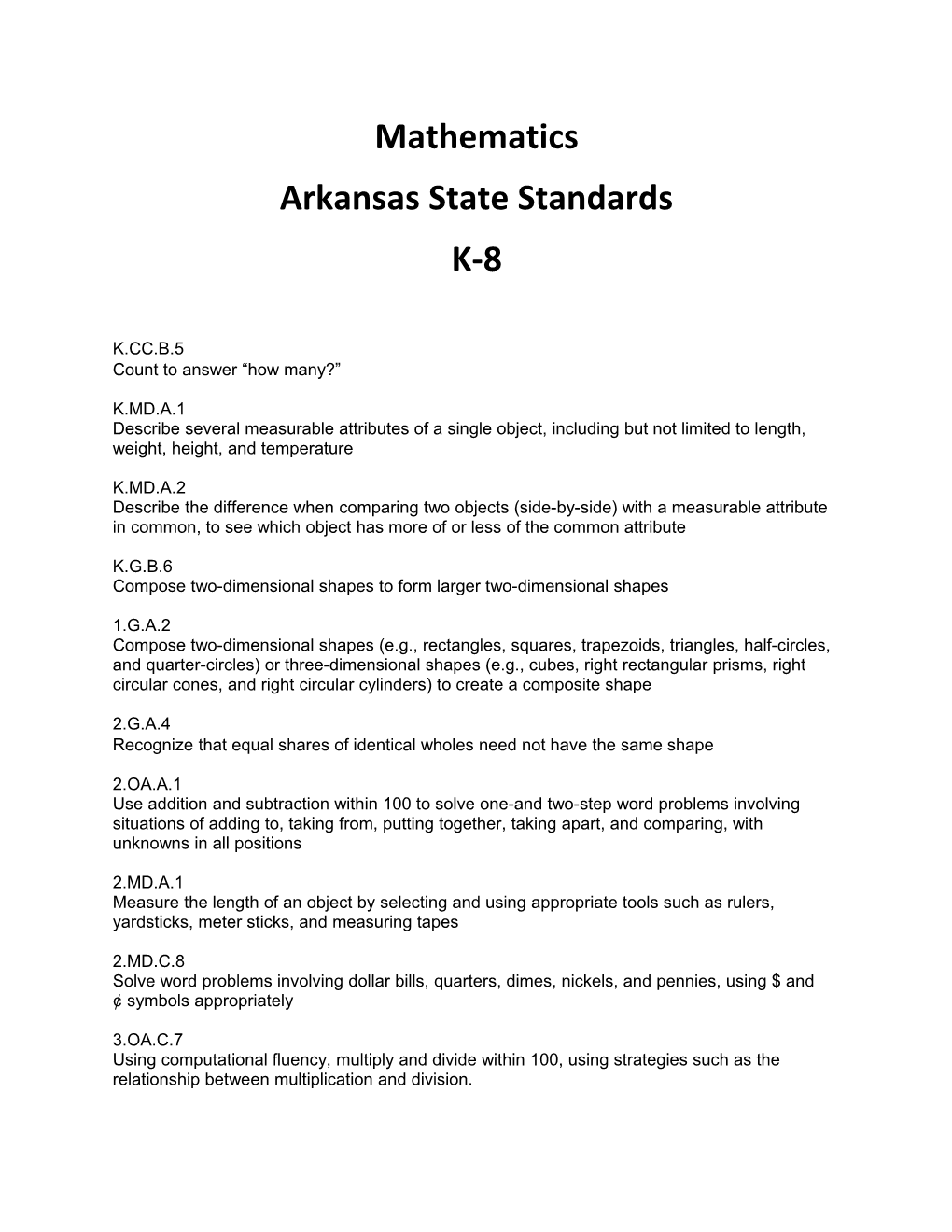 Arkansas State Standards