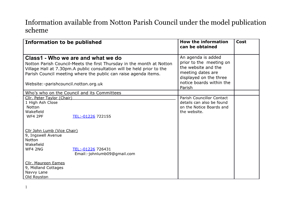 Information Available from Notton Parish Council Under the Model Publication Scheme