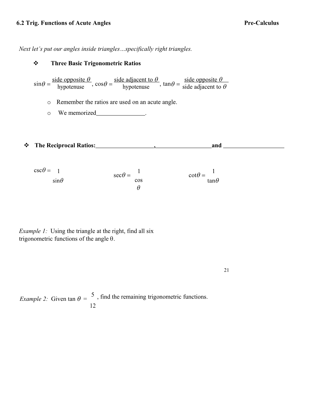 6.2 Trig.Functionsofacuteanglespre-Calculus