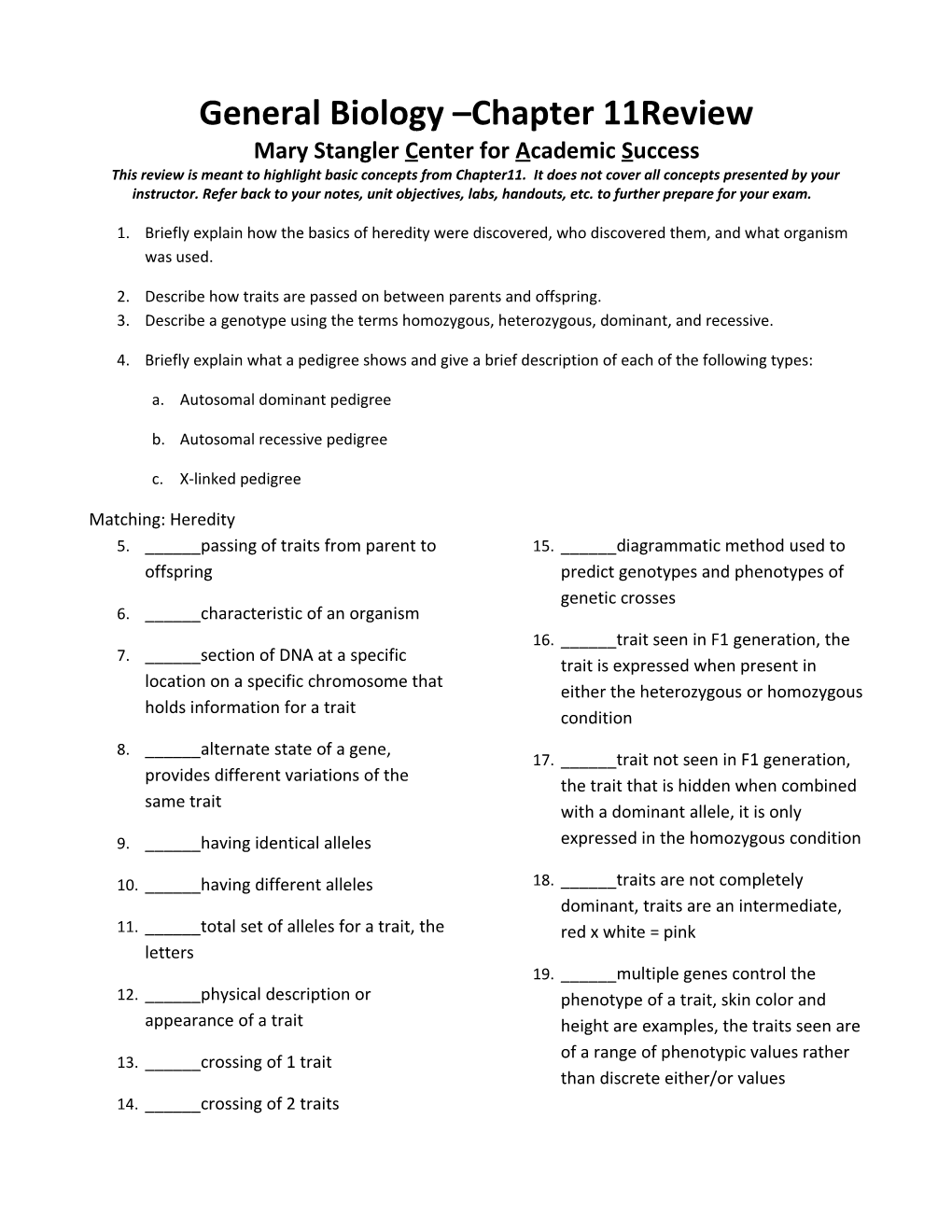 General Biology Chapter 11Review