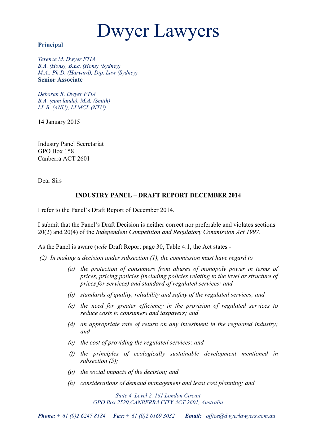 Industry Panel Draft Report December 2014