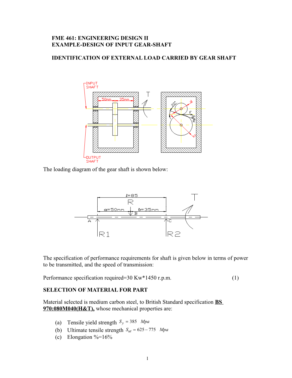 Design Procedure for Input Shaft