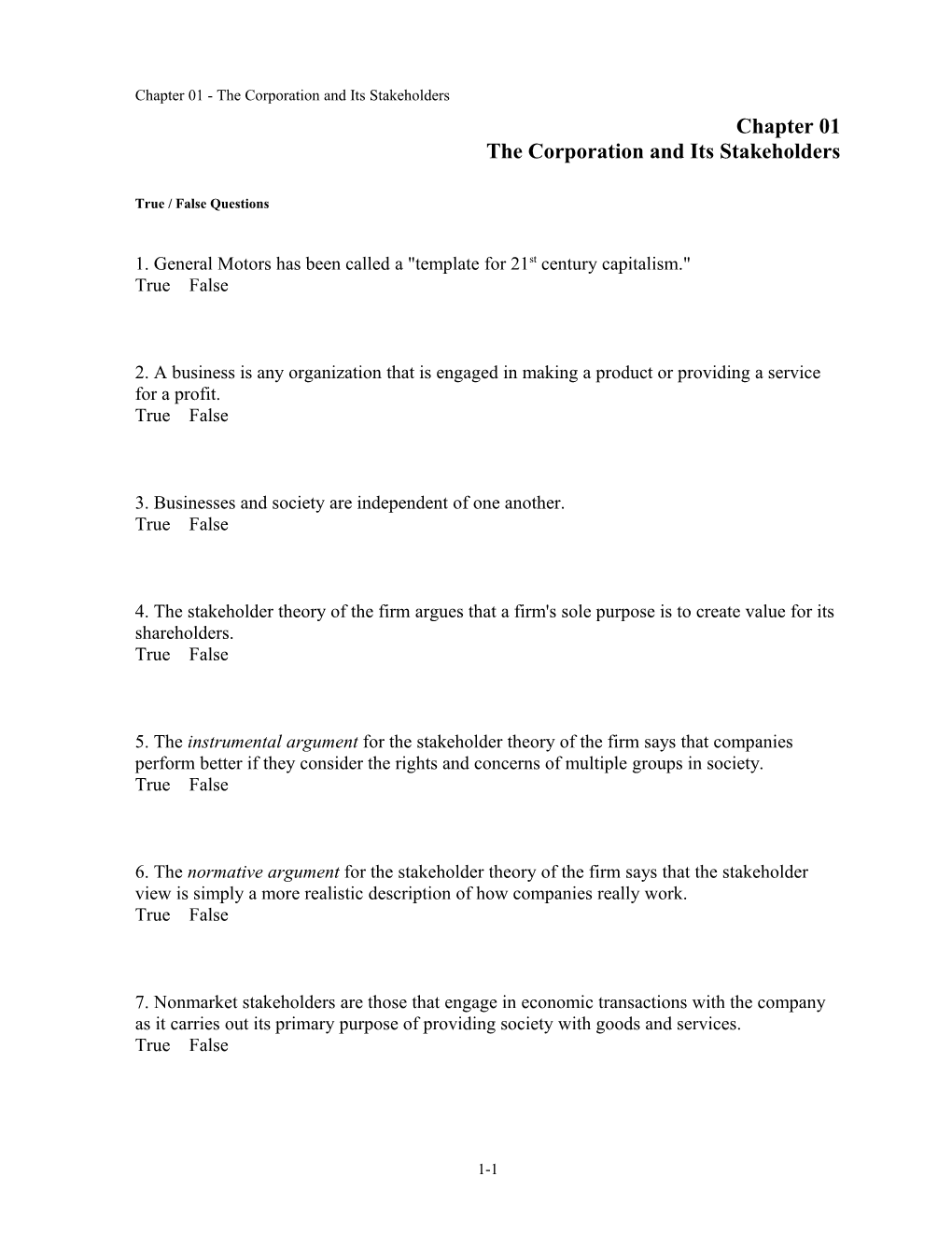 Chapter 01 the Corporation and Its Stakeholders