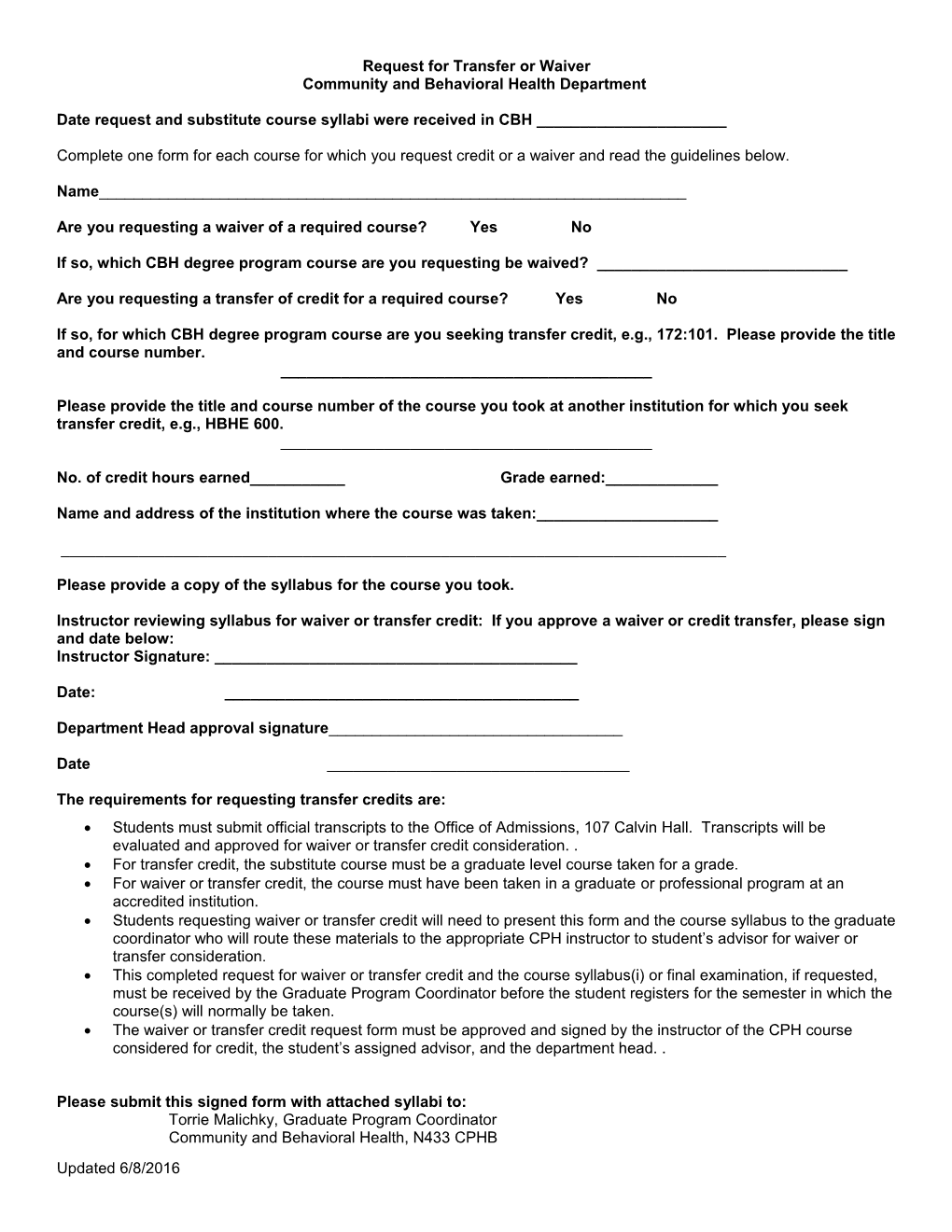 Request for Course Waiver Form