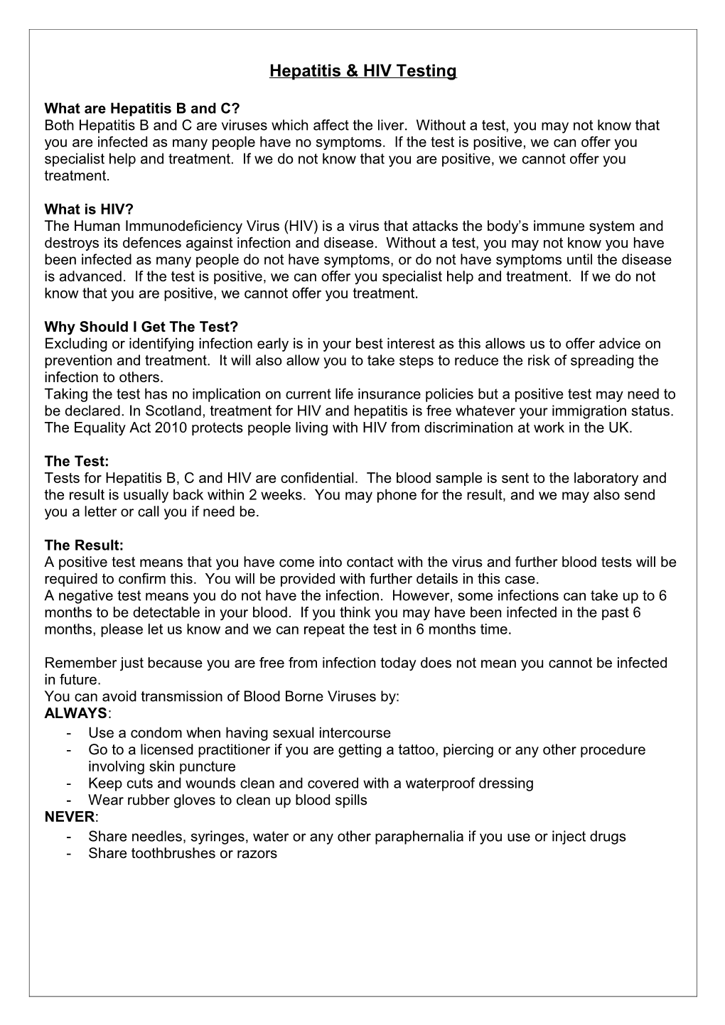 Hepatitis & HIV Testing