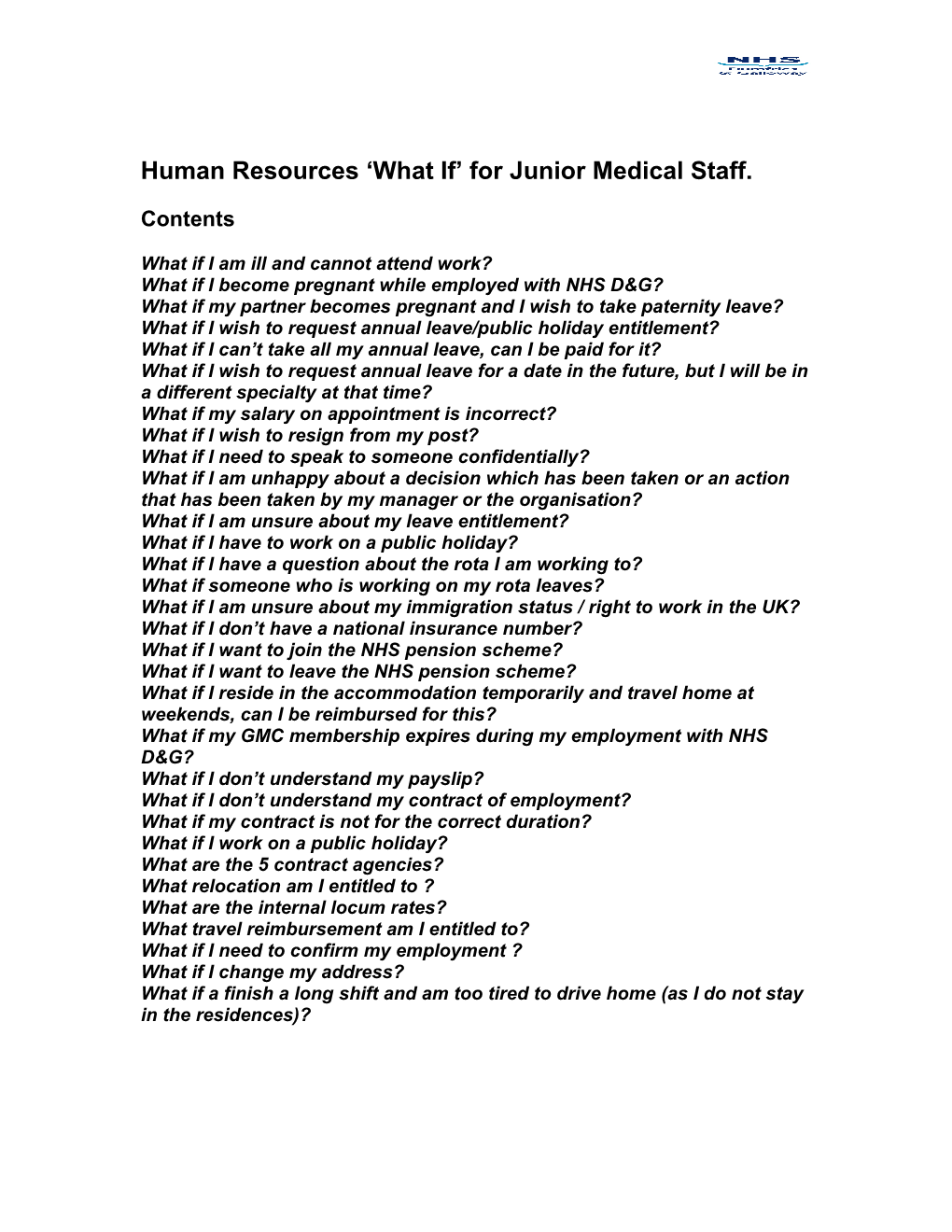 HR What If for Junior Medical Staff