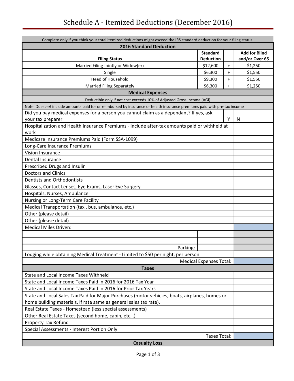 Schedule a - Itemized Deductions (December 2008)