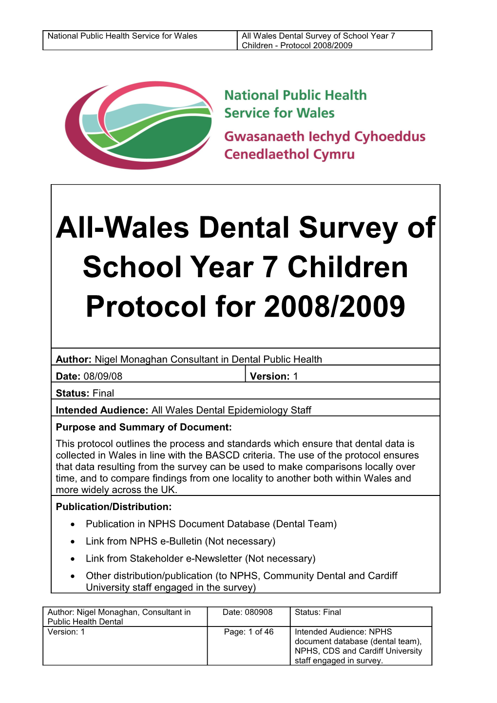 Epidemiological Survey of 12-Year-Old Children Wales 2008/2009