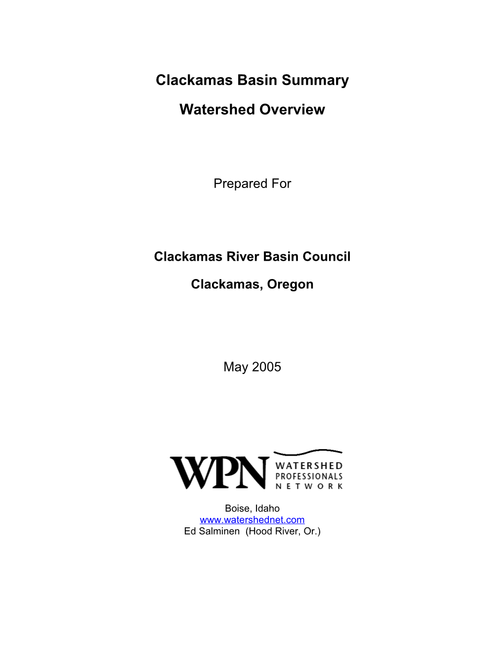 Clackamas Basin Summary