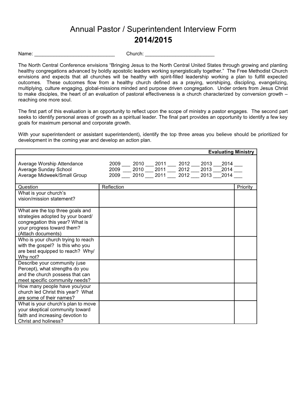 Annual Pastor / Superintendent Interview Form