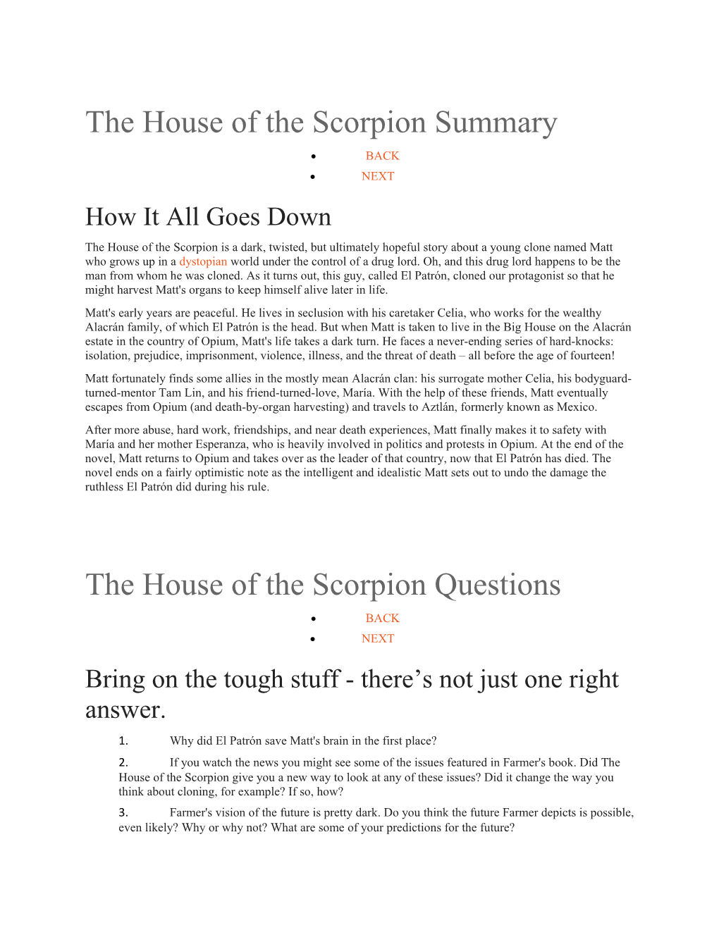The House of the Scorpion Summary