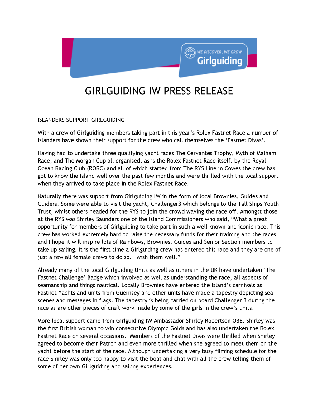 Girlguiding Iw Press Release